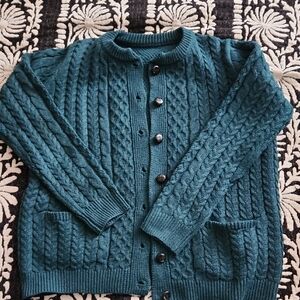 women's Teal Cable Knit Button-Front Sweater Cardigan